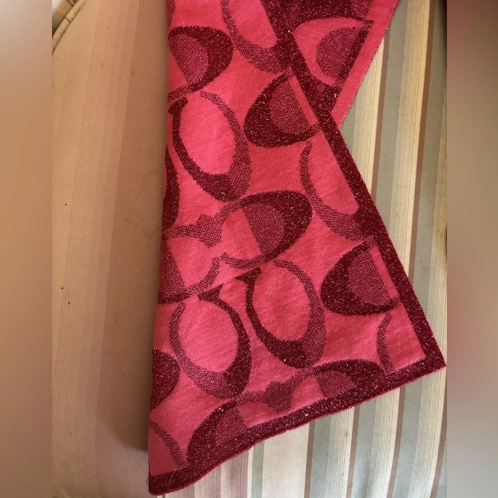Coach Pink and Red Logo Scarf - Picture 3 of 4